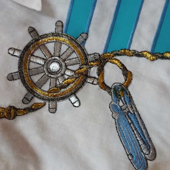 Vintage 90s Sailor Emborered Chrest Button-Up Shirt - Picture 5 of 5